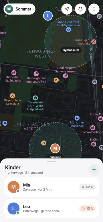 Dieselbe Ansicht mit dunkler Karte